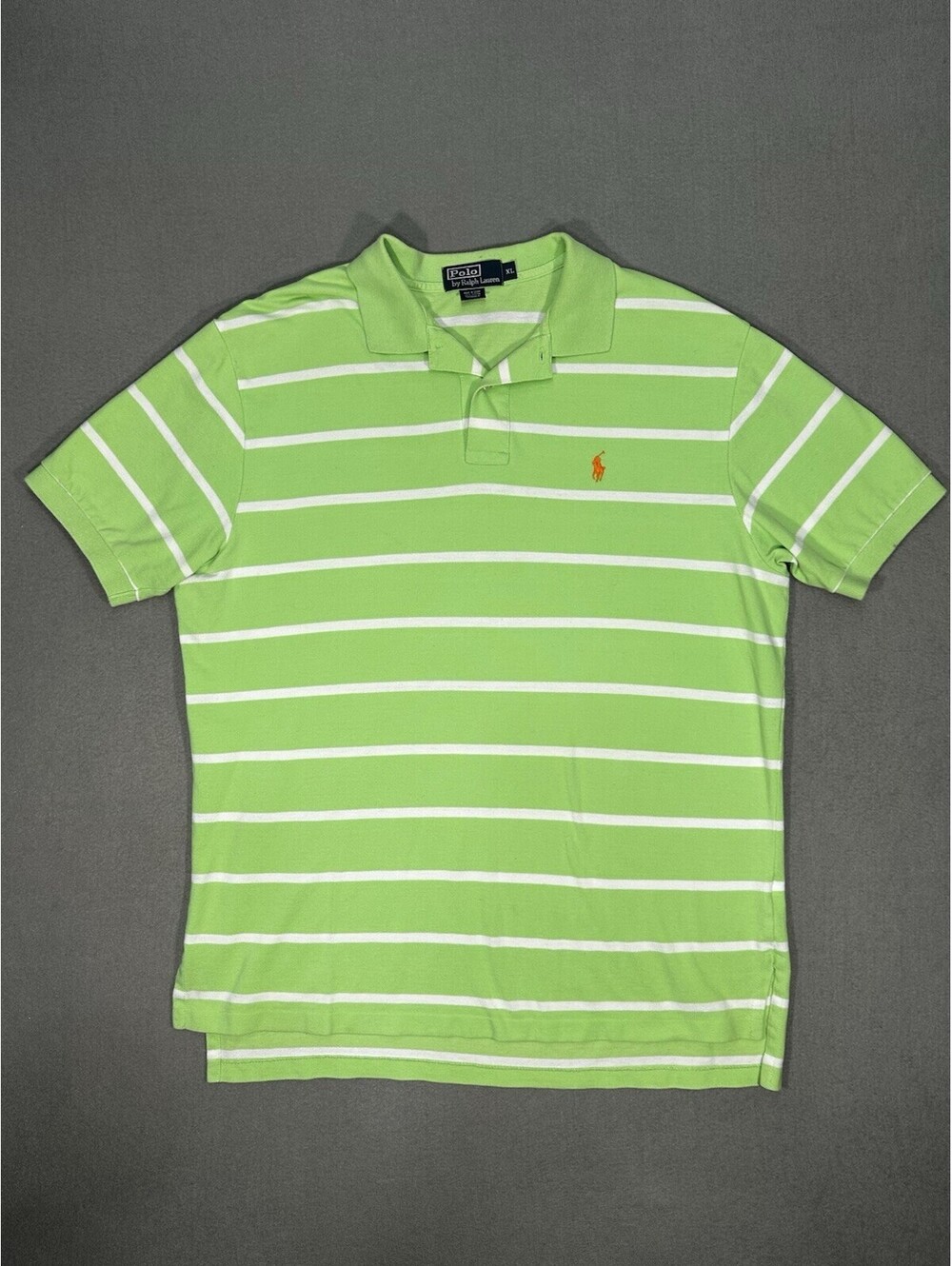 Polo Ralph Lauren Mens XL Green Striped Polo Shirt Short Sleeve Cotton